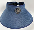 Blue Straw Sun Visor with Brooch