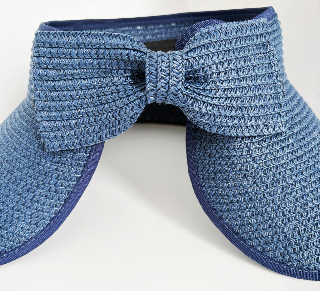 Blue Straw Sun Visor with Brooch