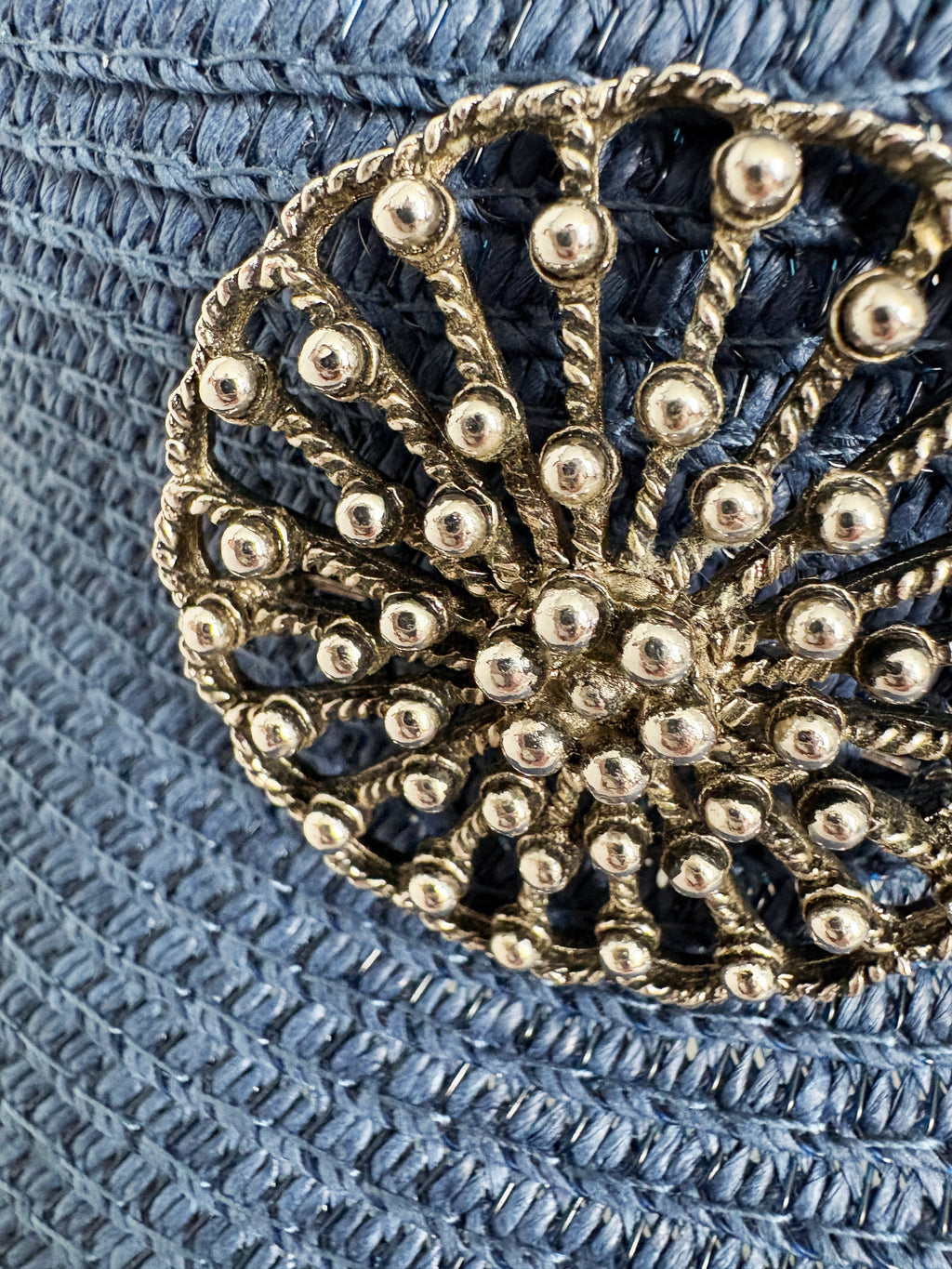 Blue Straw Sun Visor with Brooch