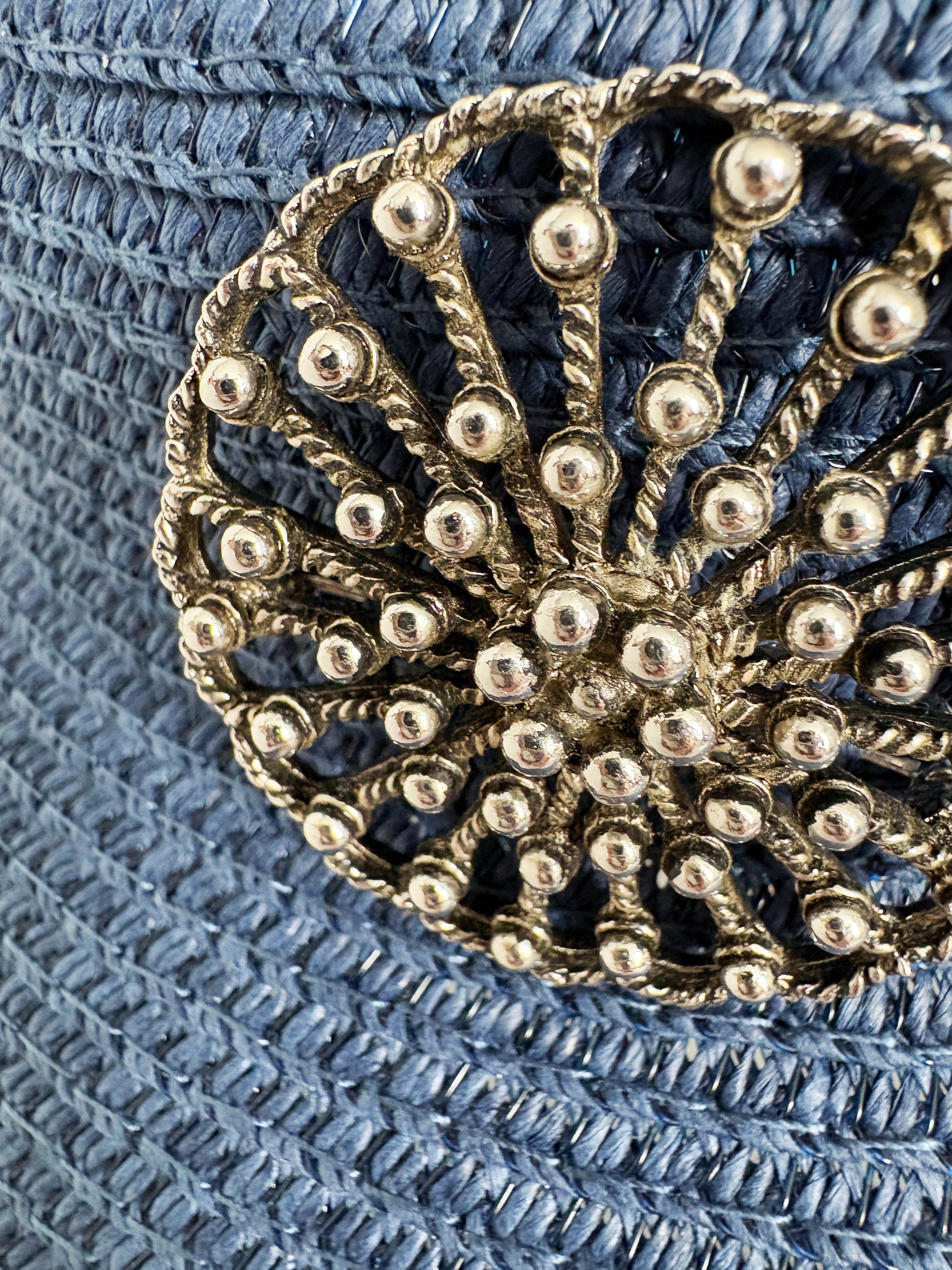 Blue Straw Sun Visor with Brooch