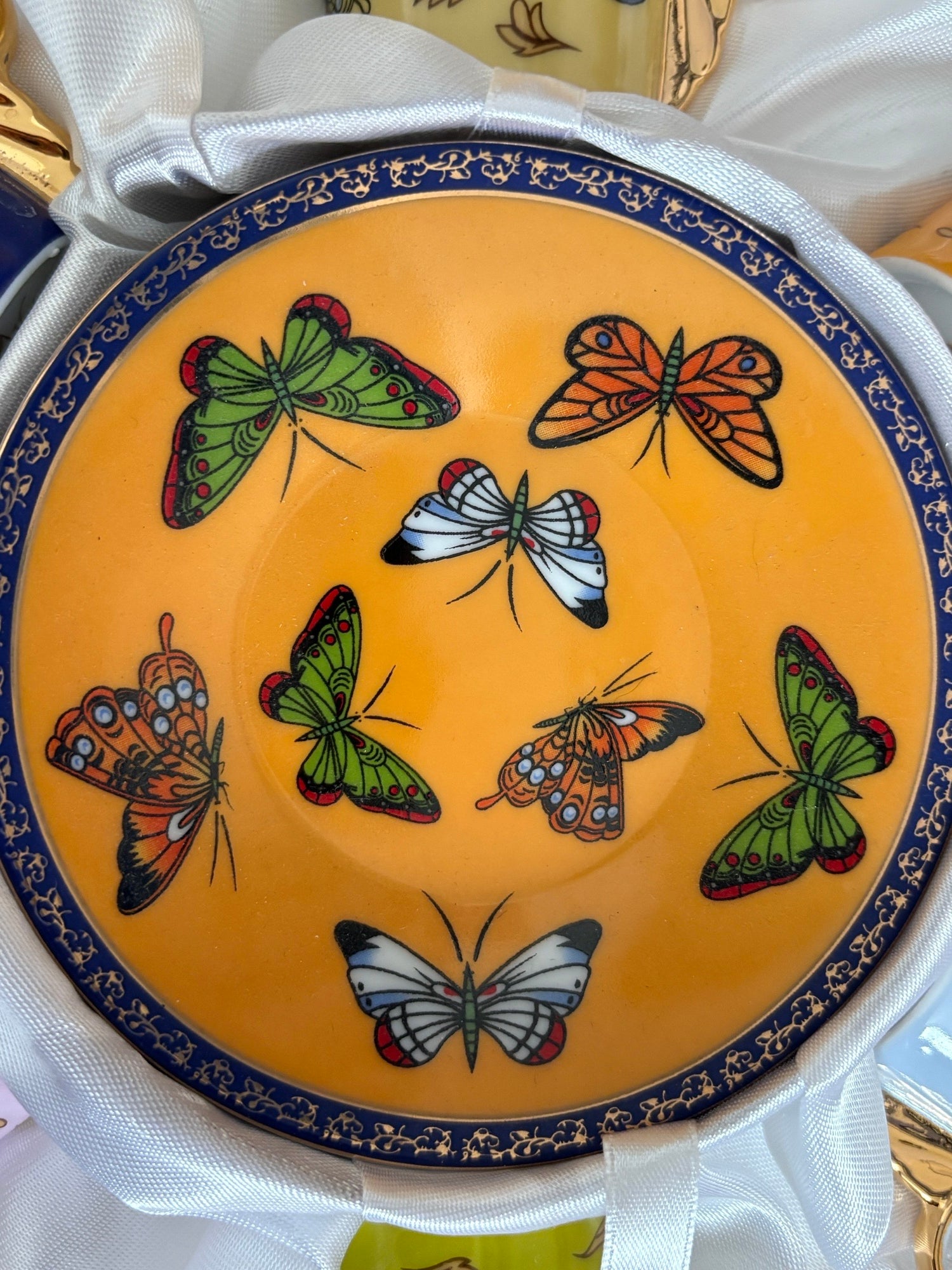 Classic Coffee Tea Butterfly Set Of 6 Espresso Cups and Plates