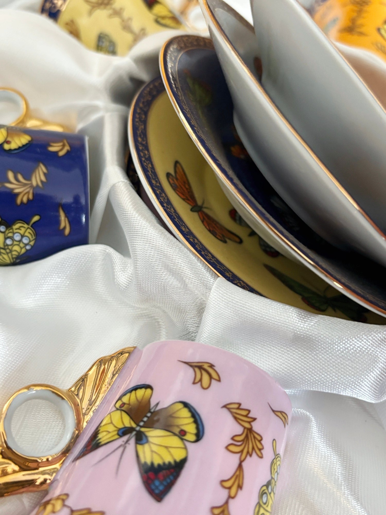 Classic Coffee Tea Butterfly Set Of 6 Espresso Cups and Plates