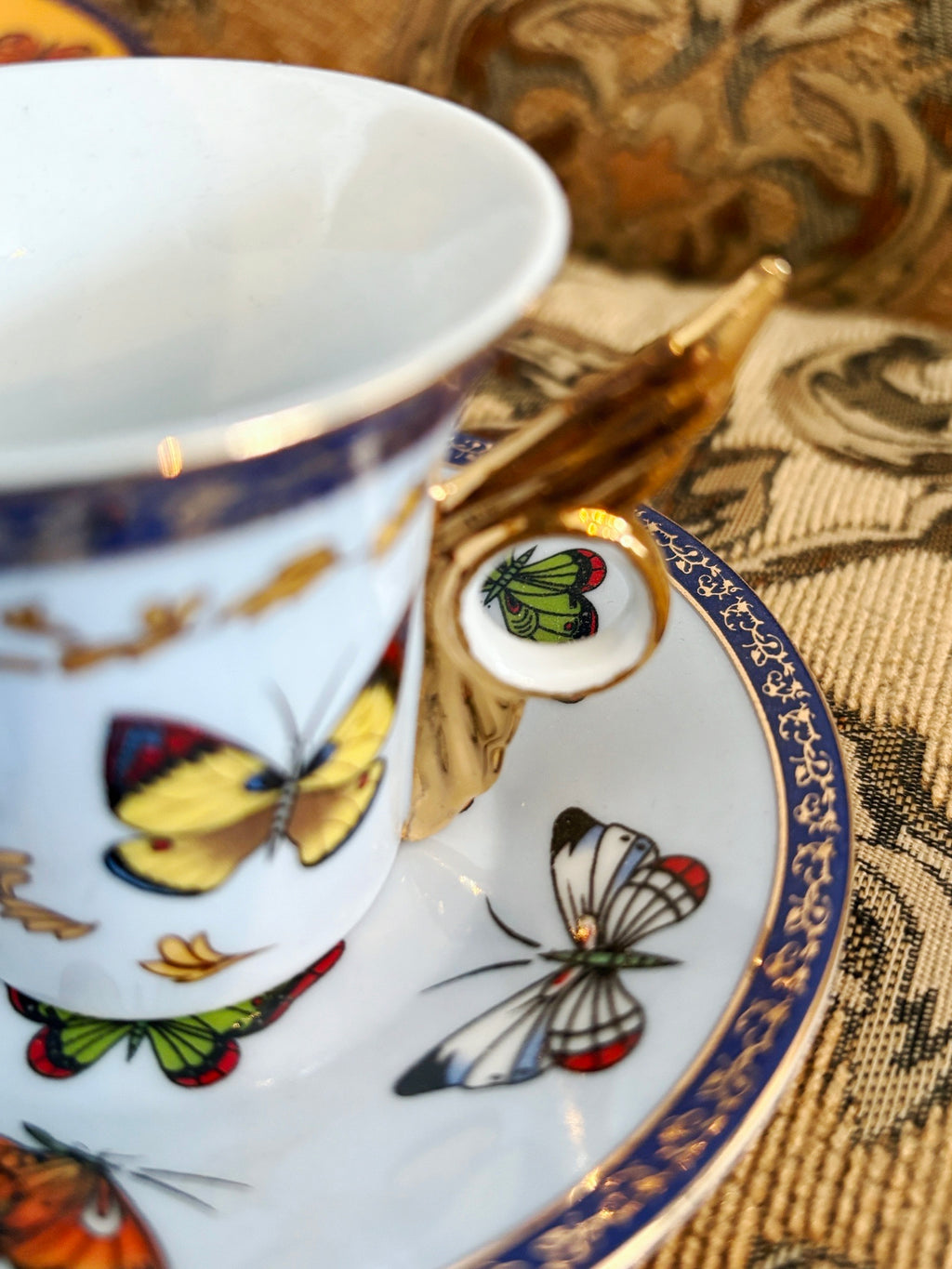 Classic Coffee Tea Butterfly Set Of 6 Espresso Cups and Plates