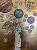 "Explorer" mixed media collage with gold leaf