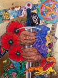 "Hero" mixed media collage with gold leaf