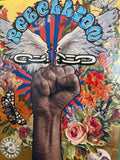 "Rebel" mixed media collage with gold leaf
