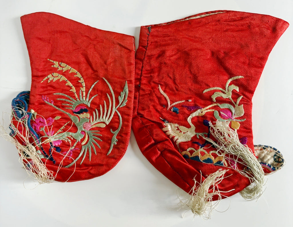 Vintage Embroidered Chinese Lotus Foot Dragon Slippers