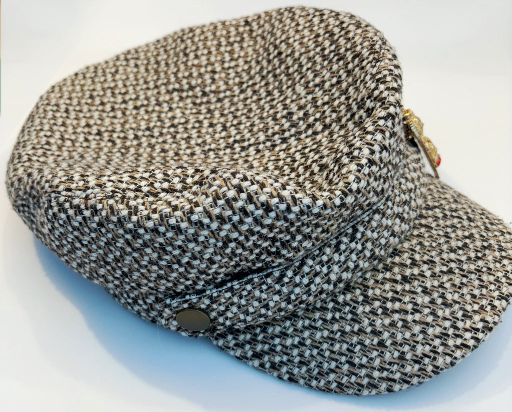 Tweed Newsboy Cap with Brooch