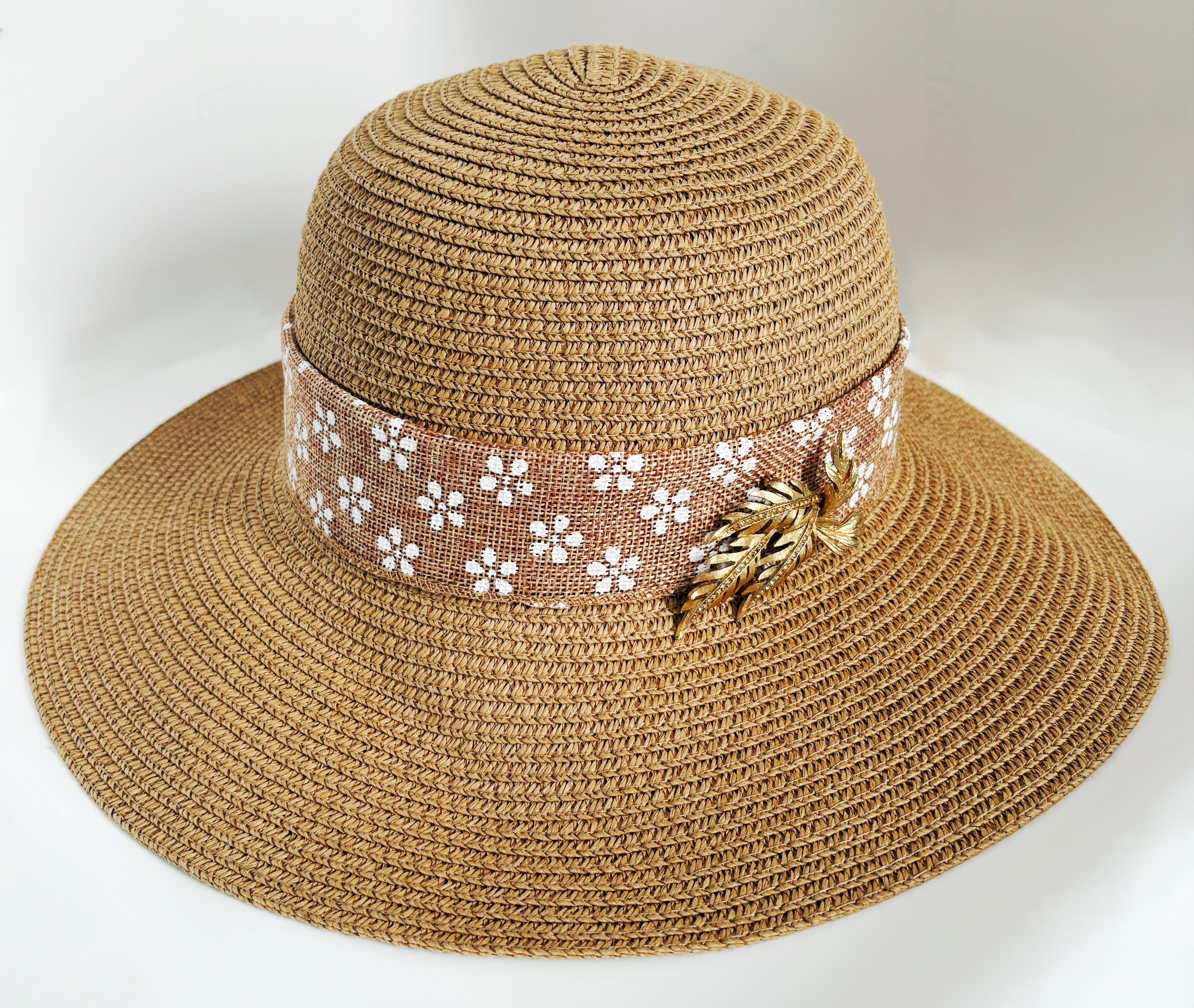 Straw Sun Hat with Brooch and Bow
