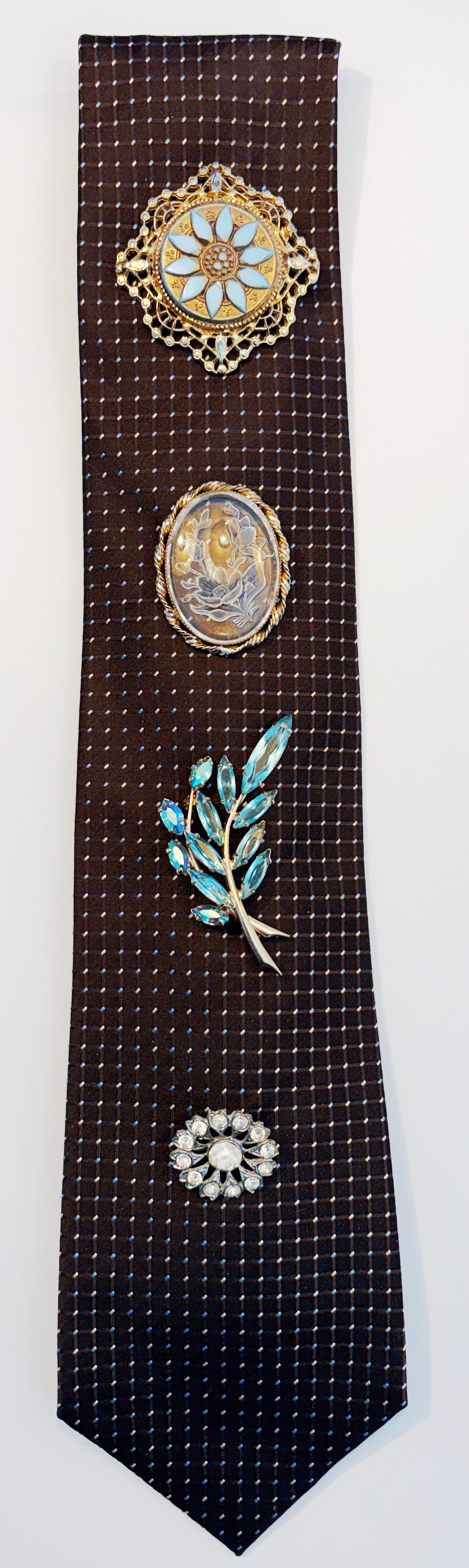Tie with Vintage Brooches